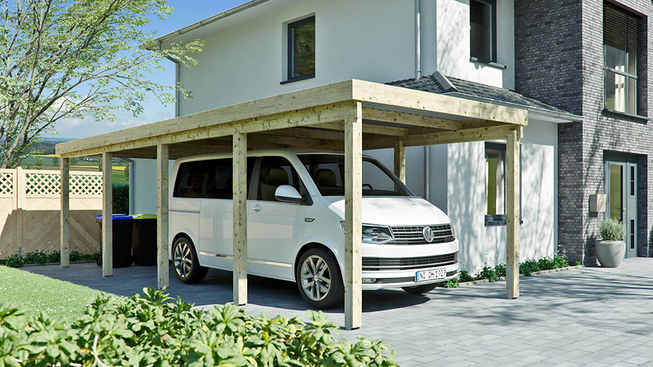 Carport 310 &times; 800 cm in Kiefer