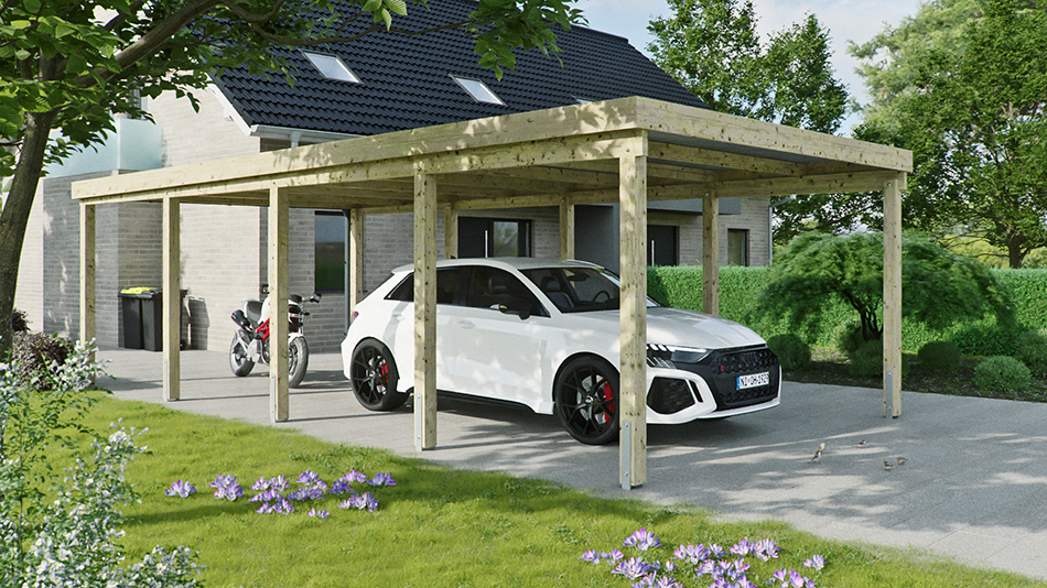 Carport 410 &times; 800 cm in Kiefer