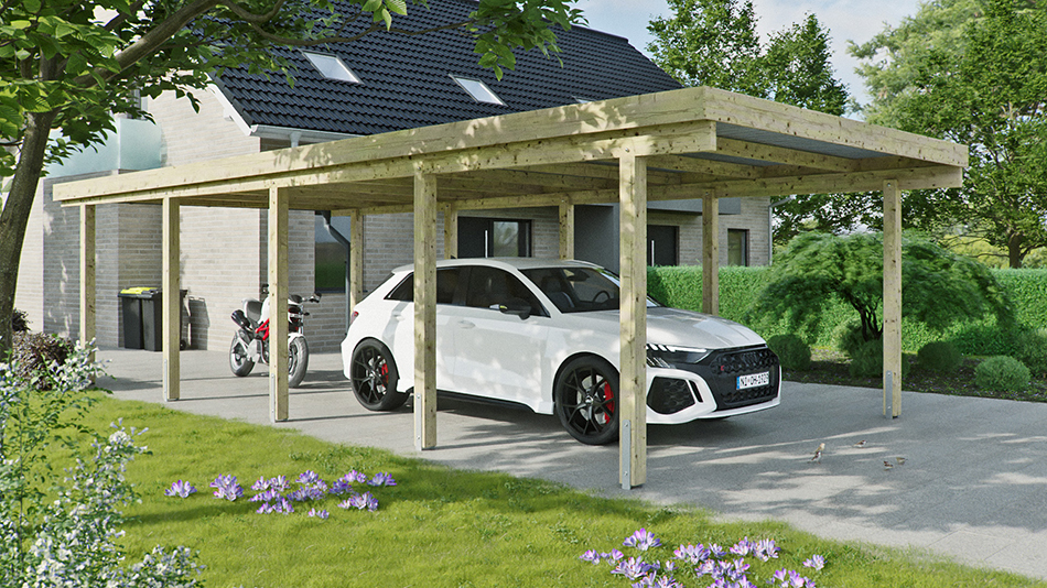 Carport 410 &times; 900 cm in Kiefer