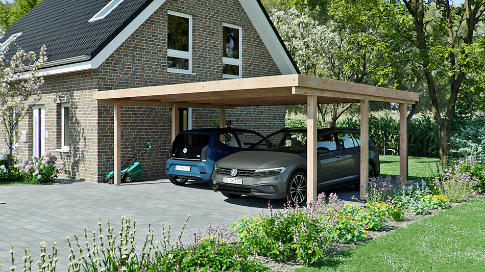 Carport 610 &times; 510 cm in L&auml;rche