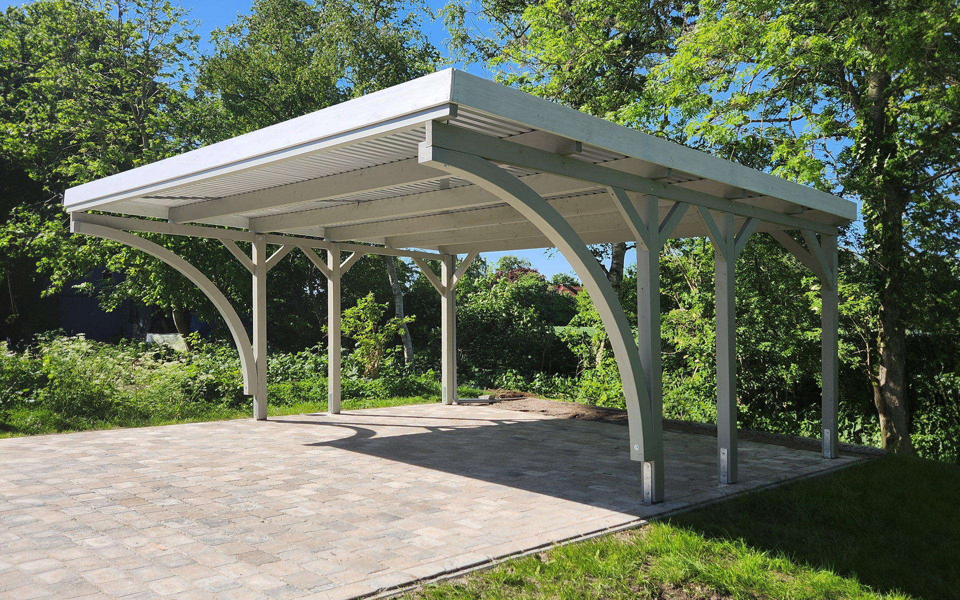 Doppelcarport 610x510 cm mit 2 Leimholzbögen und 240 cm Einfahrtshöhe