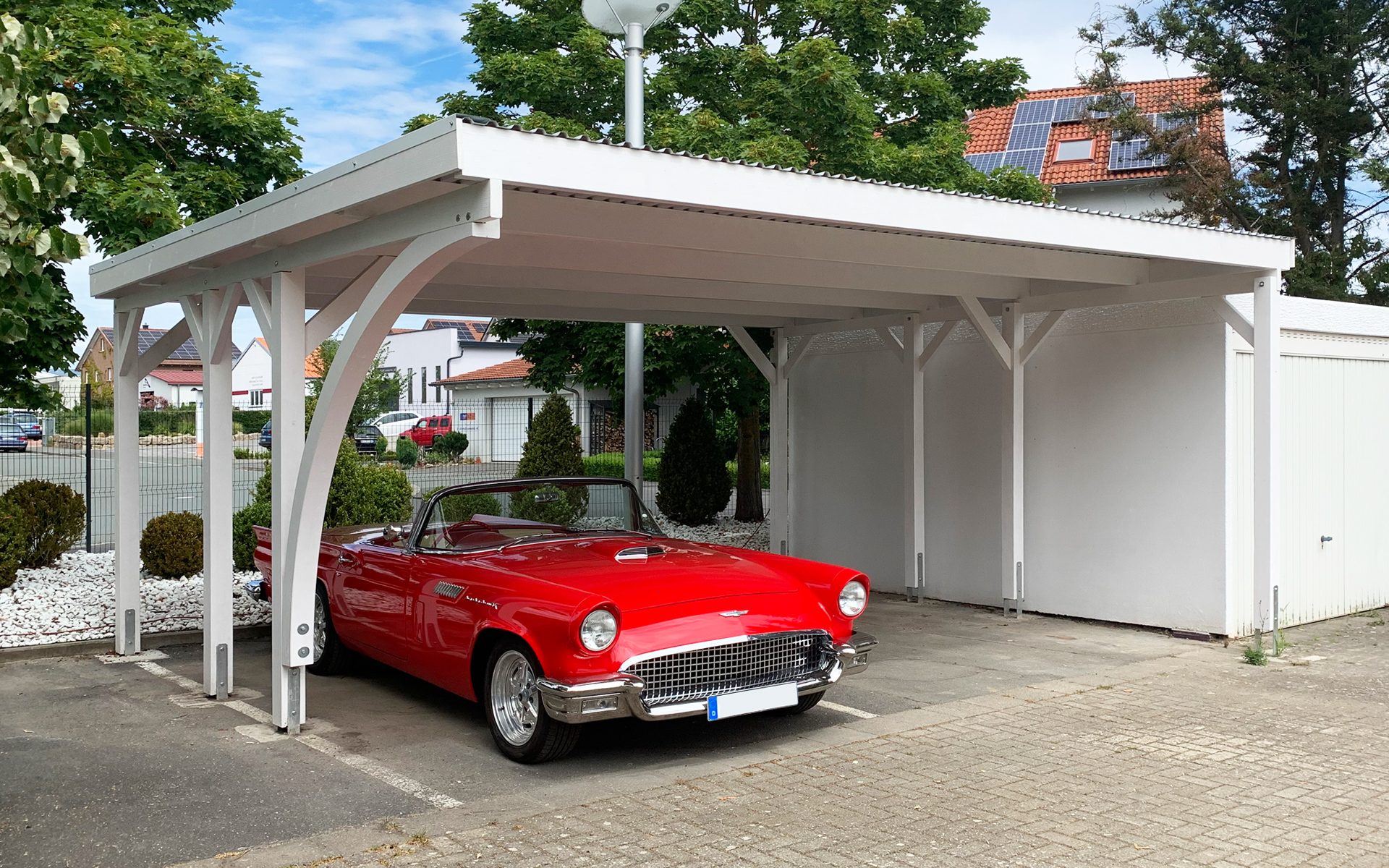 Doppelcarport 610x510 cm mit Leimholzbogen und 240 cm Einfahrtshöhe