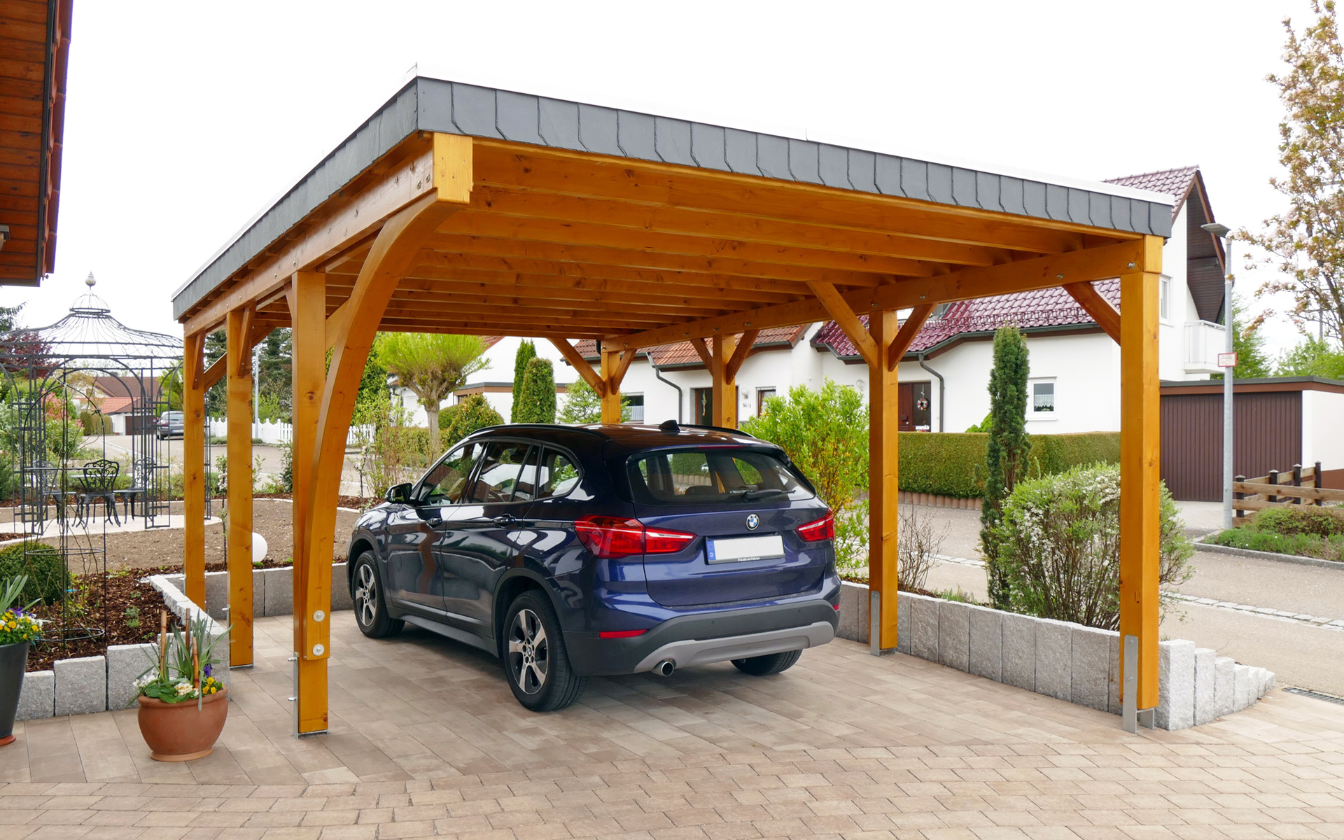 Einzelcarport 410x600 cm mit Leimholzbogen und 125 kg/m² Schneelast