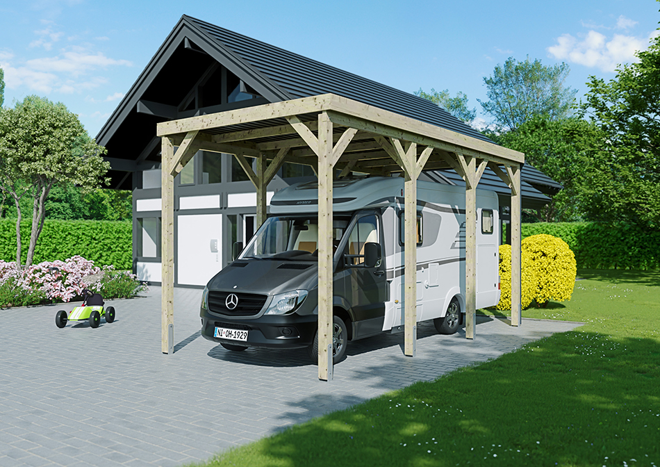 Wohnmobil-Carport 310 &times; 600 cm in Kiefer