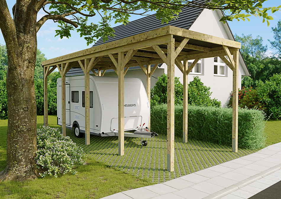 Wohnmobil-Carport 310 &times; 800 cm in Kiefer