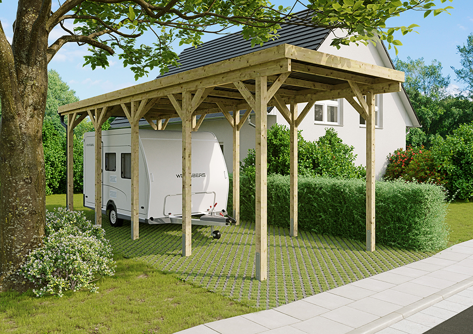 Wohnmobil-Carport 310 &times; 900 cm in Kiefer