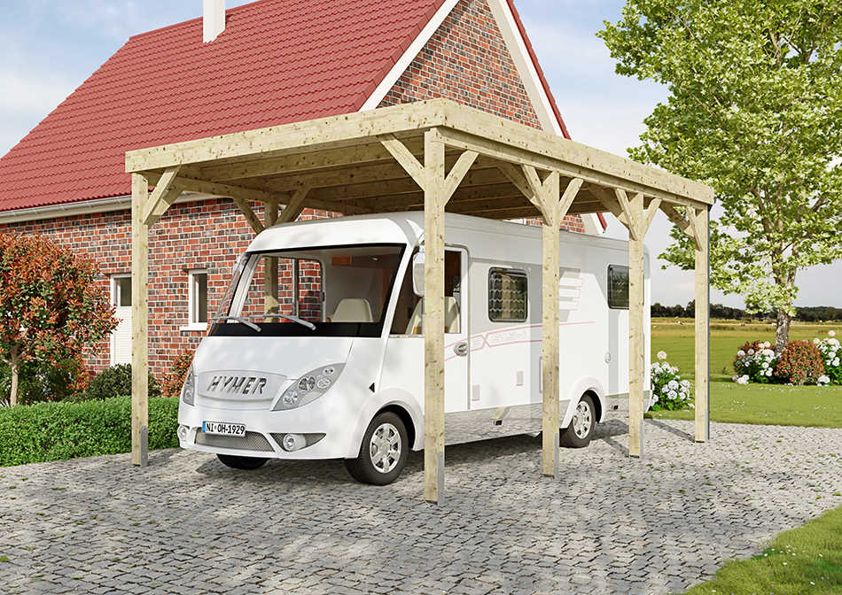 Wohnmobil-Carport 410 &times; 600 cm in Kiefer