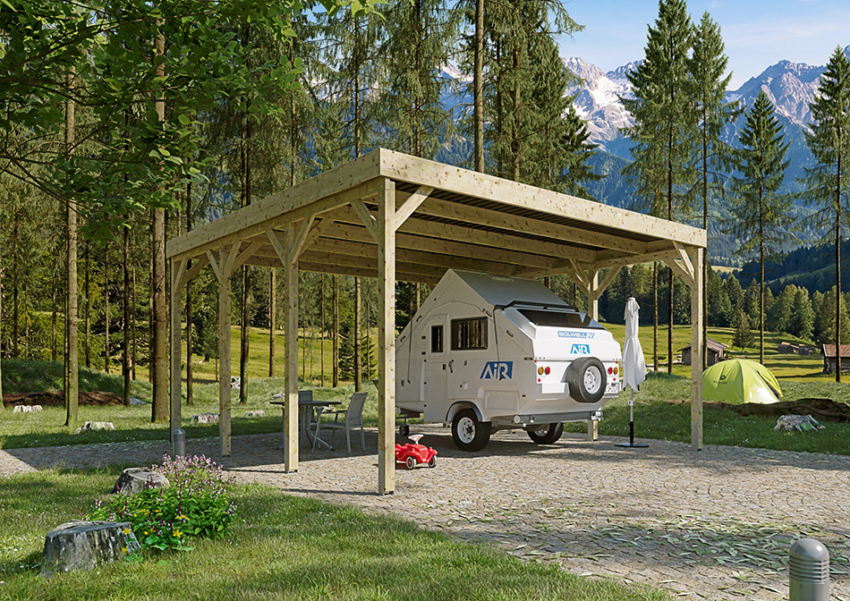 Wohnmobil-Carport 610 &times; 600 cm in Kiefer