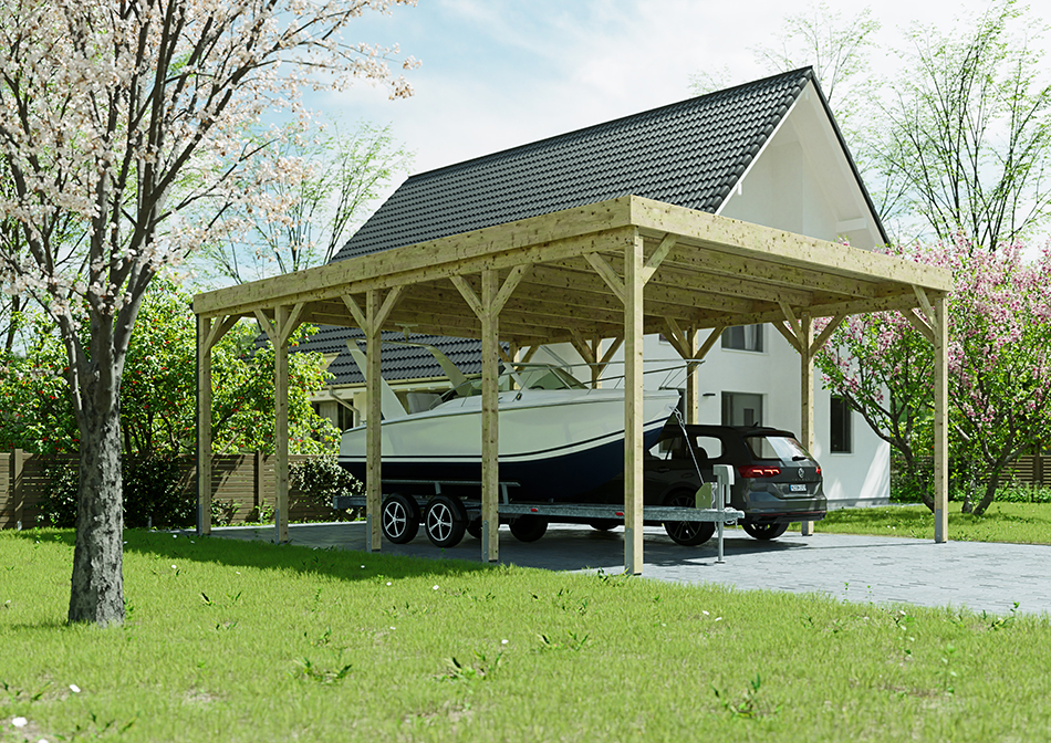 Wohnmobil-Carport 610 &times; 800 cm in Kiefer